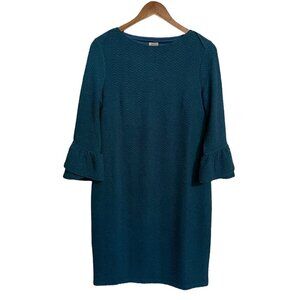 Chico's Womens Teal 3/4 Flutter Sleeve Round Neck Texture Knee Length Dress 4/6